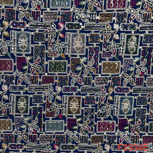 Zari Thread Sequins Embroidered Georgette Fabric-F2334